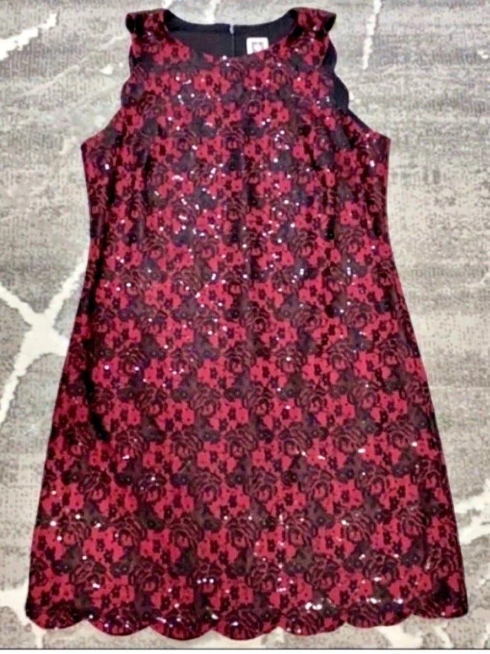 Anne Klein Floral Lace Dress Red & Black Size 8